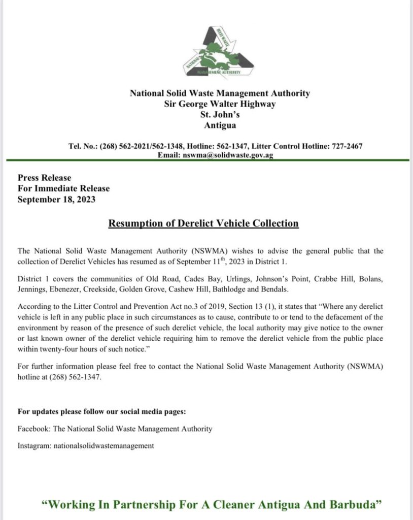 Press Release on the resumption of derelict vehicle collection