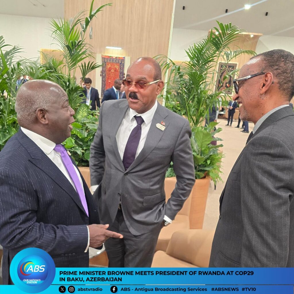 Prime Minister of Antigua and Barbuda had the opportunity to meet briefly with the President of Rwanda, Paul Kagame at COP29