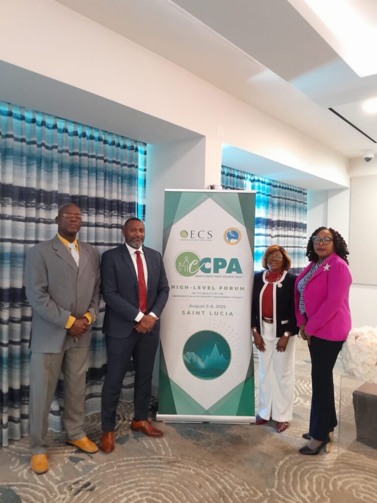 Permanent Secretary of Health, Wellness and the Environment, Mr. Colin O'Keiffe, Permanent Secretary of Social and Urban Transformation,  Ms Sarah Stuart, Director of Statistics Mr. Statchel Edwards and the Director of Social Policy and Research, Mrs Almira Henry representing Antigua and Barbuda at an OECS led High Level Forum, which  addresses matters concerning an Enhanced Country Poverty Assessment (eCAP) initiative.